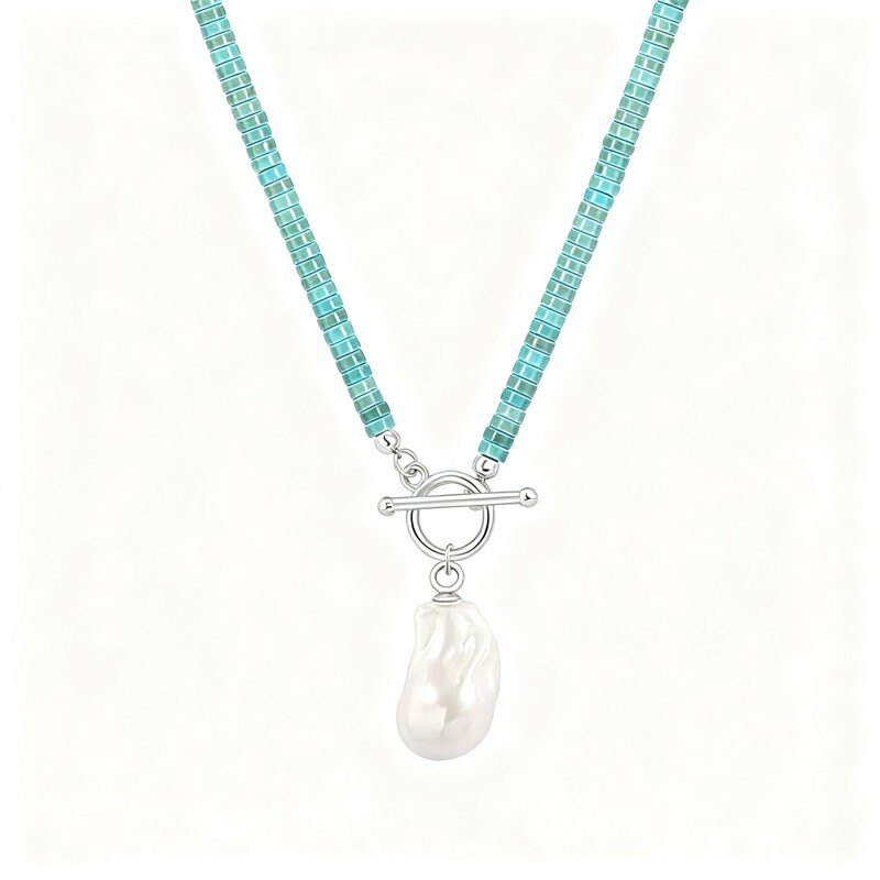 Collar con colgante de perla chapado en oro blanco y platino-1