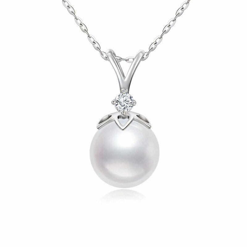 Halskette mit Anhänger aus 14-karätigem Weißgold mit Zirkonia und Perle-19