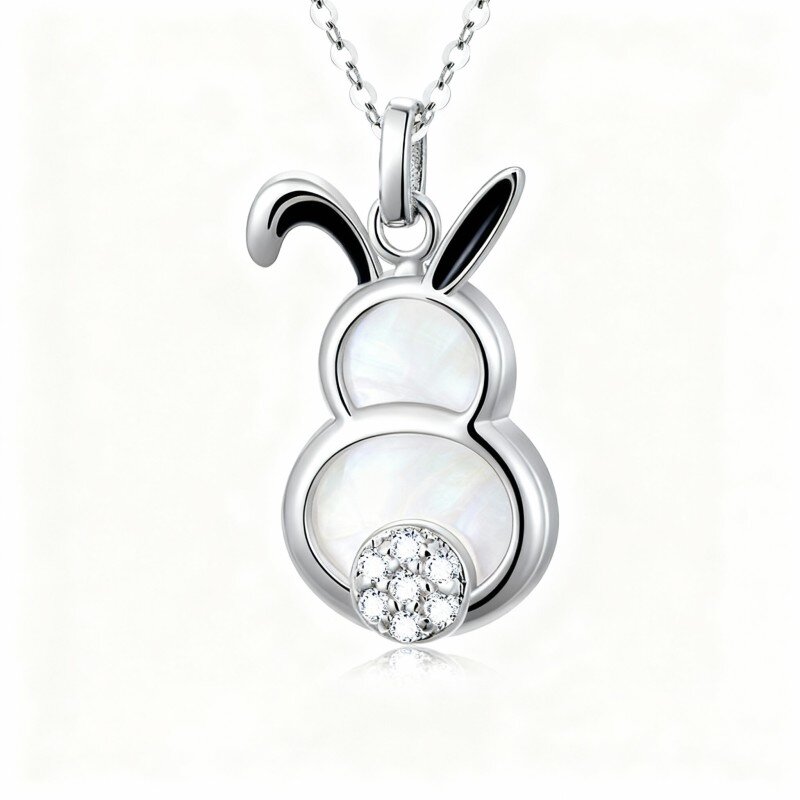 10K White Gold Pearl Rabbit Pendant Necklace-11