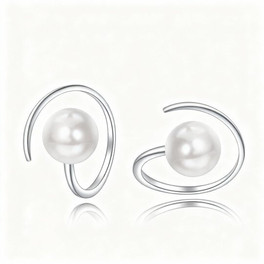 10K White Gold Pearl Round Hoop Earrings