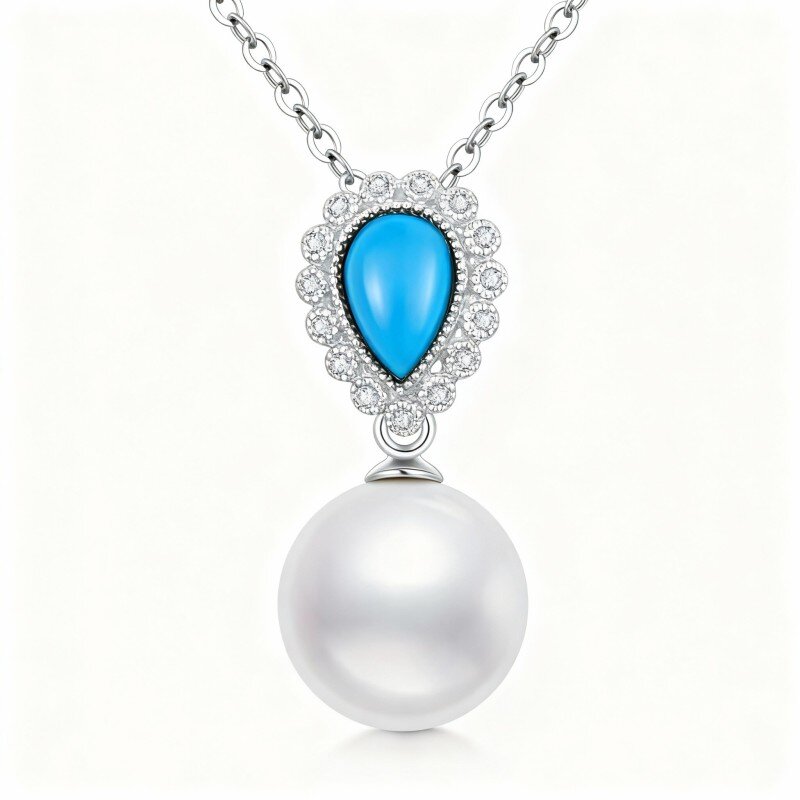 Colar com pendente redondo de pérola em ouro branco 10K-18