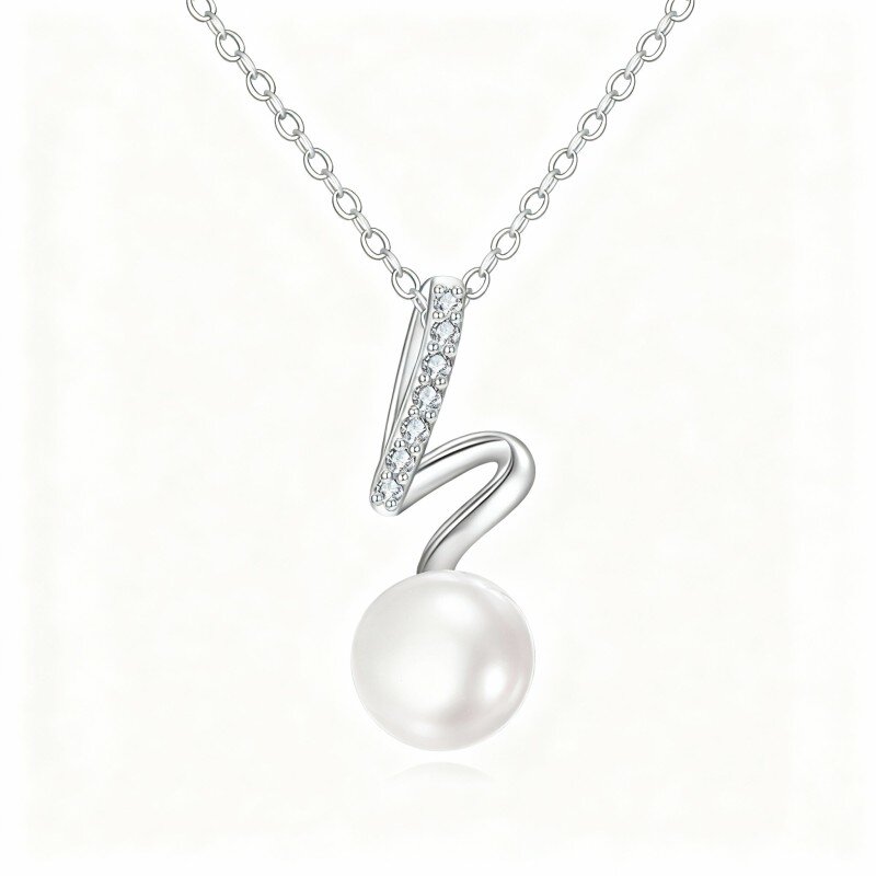 Colar com pendente redondo de pérola em ouro branco 10K-17