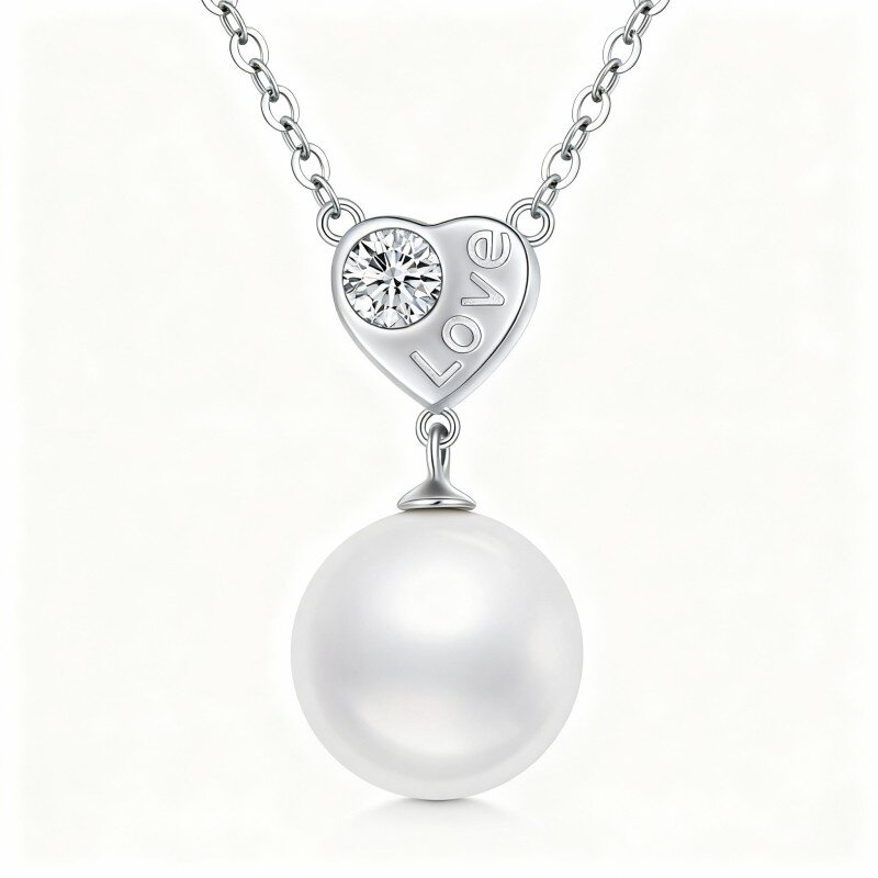 10K White Gold Pearl Round Pendant Necklace-17