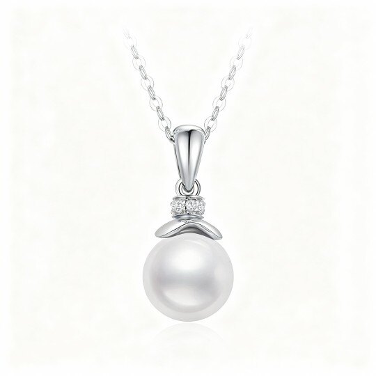 Collana con ciondolo rotondo in oro bianco 9K e perla