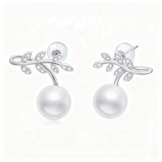 10K witgouden parel ronde oorbellen