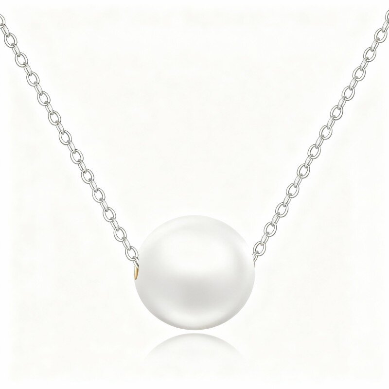 Colar com pendente esférico de pérola em ouro branco 10K-3