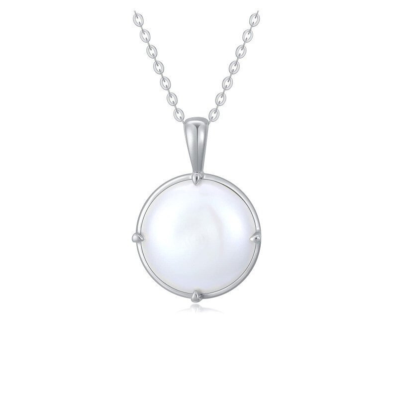Platinum with White Gold Plated Pearl Spherical Pendant Necklace-1