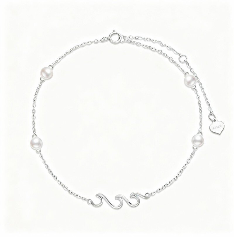 10K White Gold Pearl Spray Charm Bracelet-10