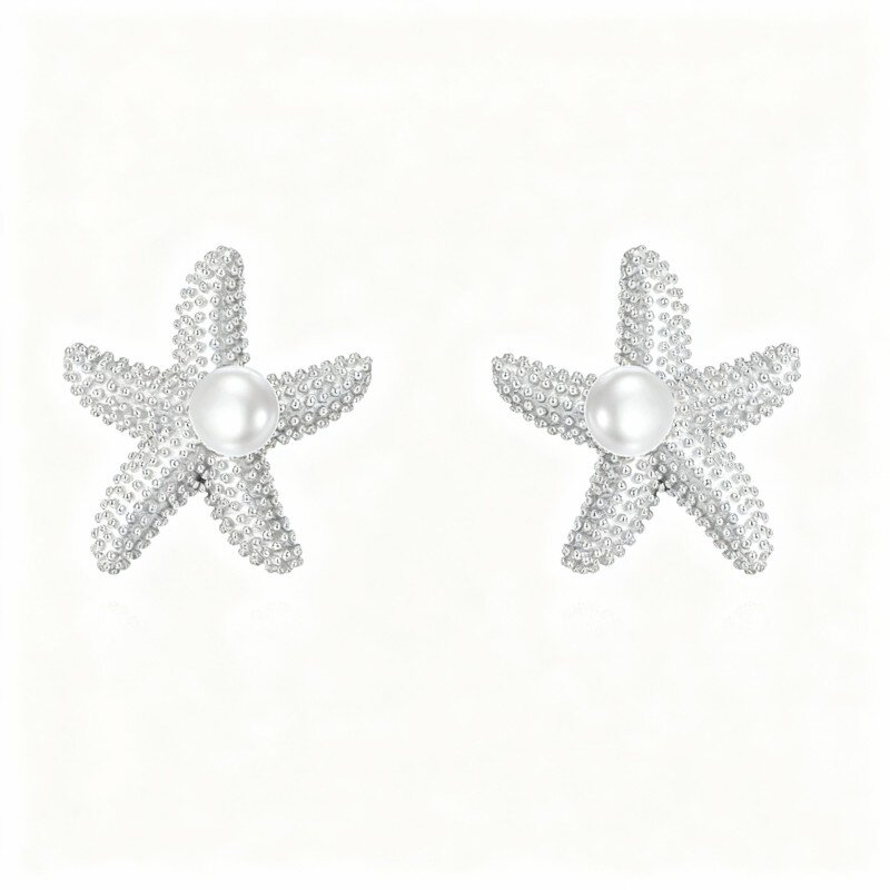 Brincos estrela com pérola em ouro branco 10K-17