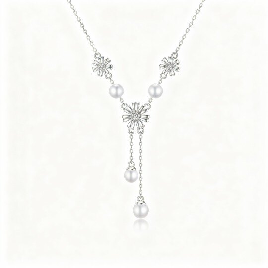 10Kホワイトゴールドパールサンフラワーペンダントネックレス