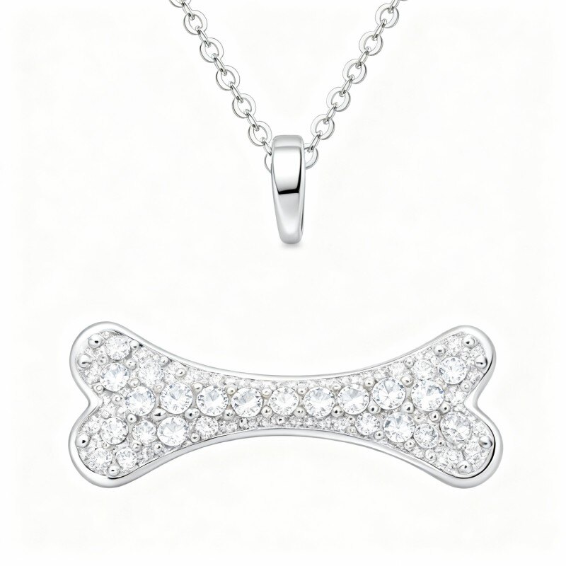 Collier pendentif en or blanc 10 carats et zircone cubique-1