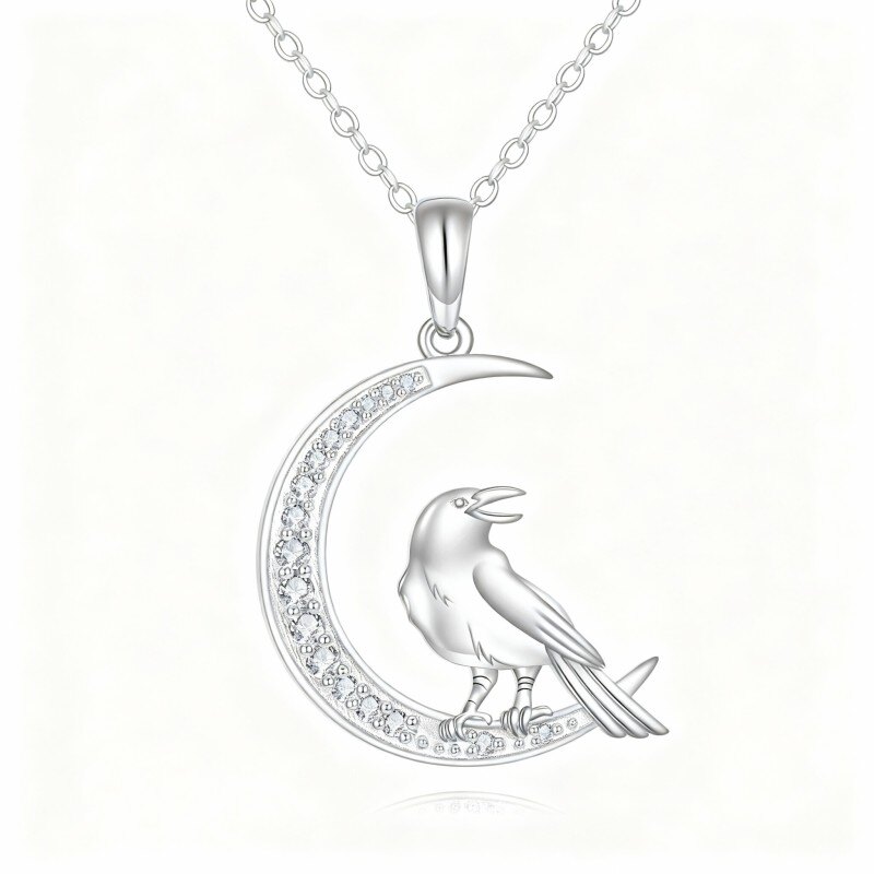 Collier pendentif en or blanc 10 carats et zircone cubique-1