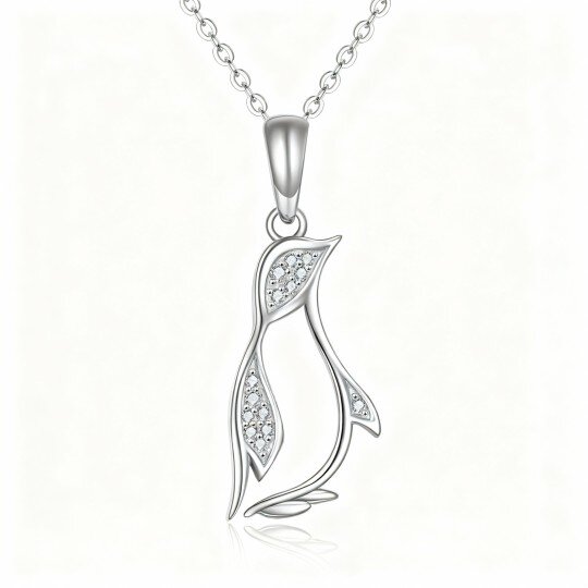 10K White Gold Cubic Zirconia Penguin Pendant Necklace
