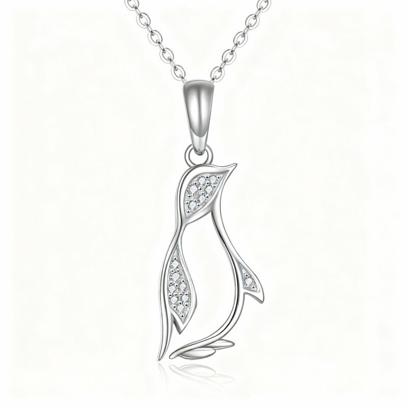 10K White Gold Cubic Zirconia Penguin Pendant Necklace-17