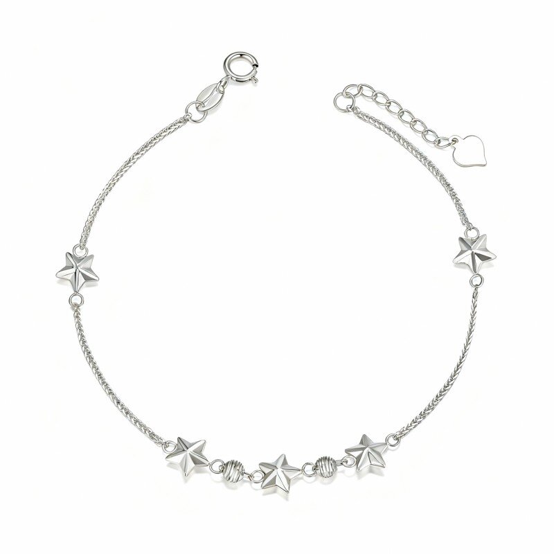 10K White Gold Pentagram Charm Bracelet-11