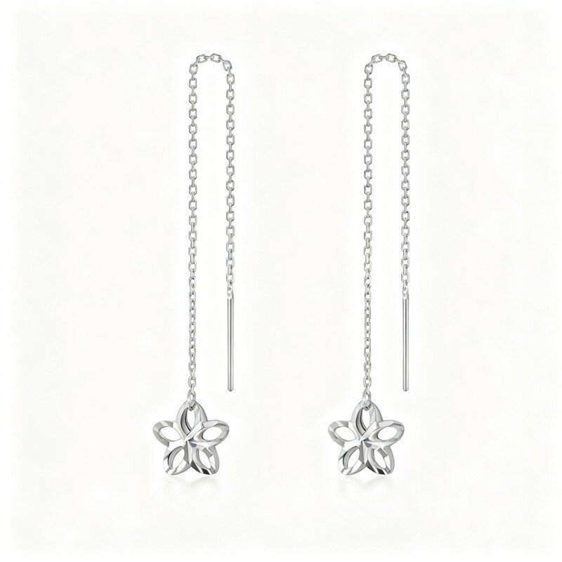 Pendientes colgantes de pentagrama de platino con baño de oro blanco-1