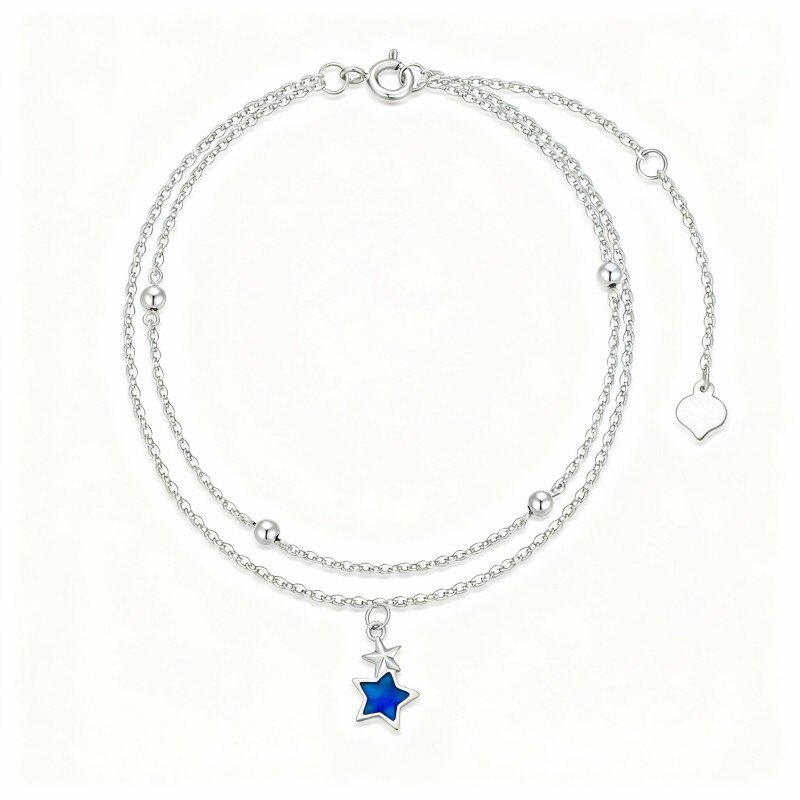 Pulsera de oro blanco de 10 quilates con pentagrama y capas-17