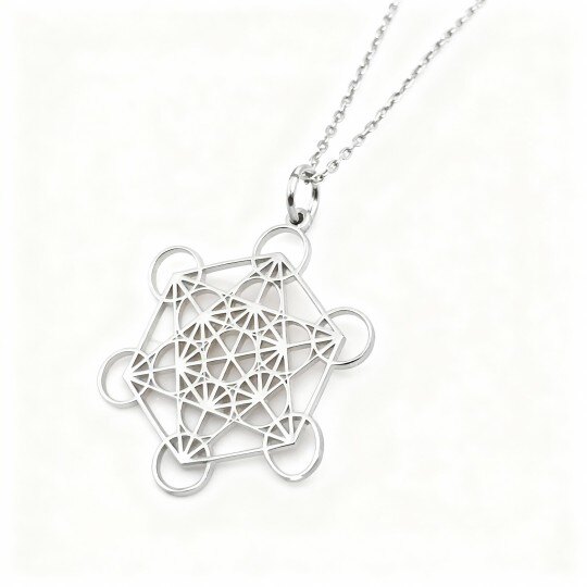 10K White Gold Pentagram & Round Pendant Necklace