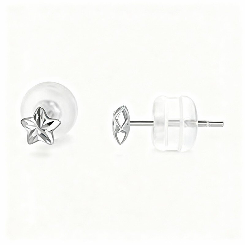 10K White Gold Pentagram Stud Earrings-3