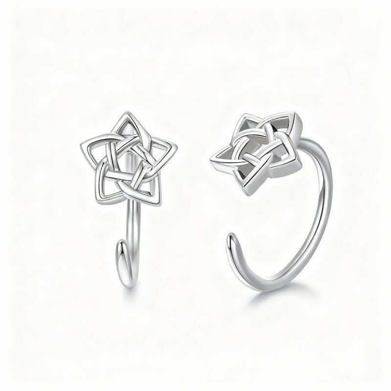 10K White Gold Pentagram Stud Earrings-2