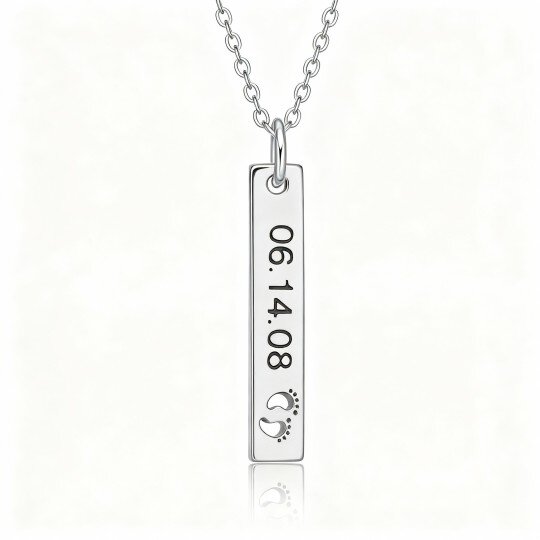 10K White Gold Cubic Zirconia Personalized Birthstone Bar Necklace