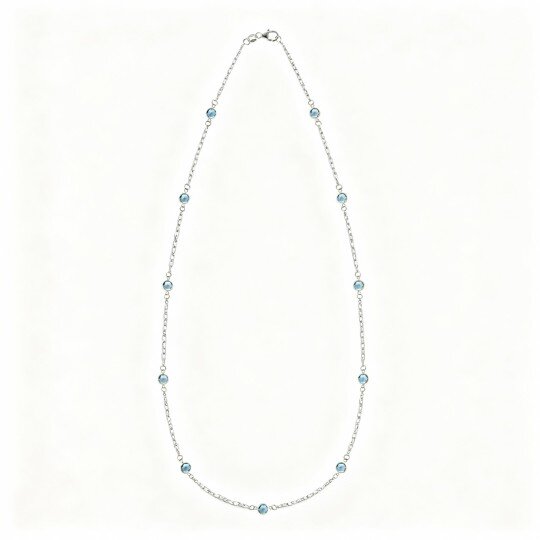 Colar de corrente elástica com pedra de nascimento personalizada em ouro branco 10K e zircónias cúbicas