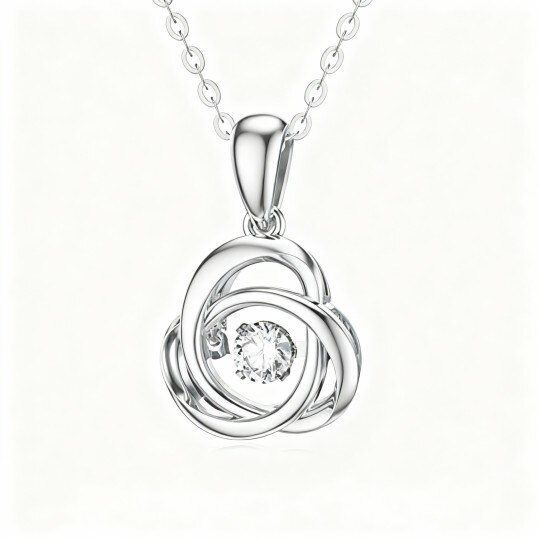 10Kホワイトゴールド キュービックジルコニア パーソナライズ誕生石＆ケルトノットペンダントネックレス