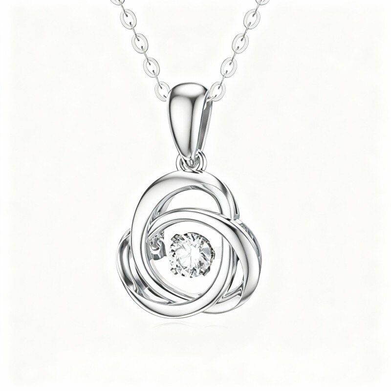 Personalisierte Halskette aus 10-karätigem Weißgold mit Zirkonia, Geburtsstein und keltischem Knotenanhänger-1