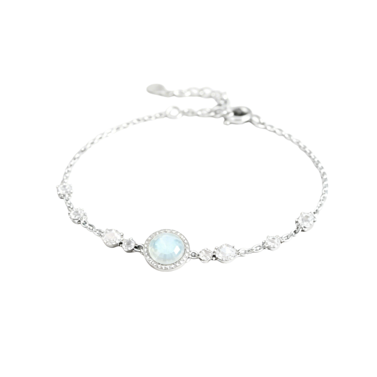 Pulsera con dije personalizado de piedra natal y circonita cúbica en oro blanco de 10 quilates