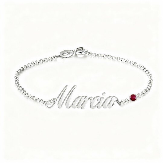 10K White Gold Cubic Zirconia Personalized Birthstone & Personalized Classic Name Charm Bracelet