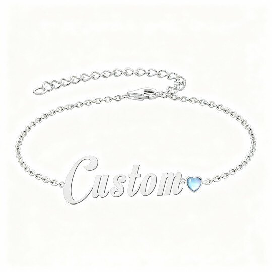 10K White Gold Cubic Zirconia Personalized Birthstone & Personalized Classic Name Charm Bracelet
