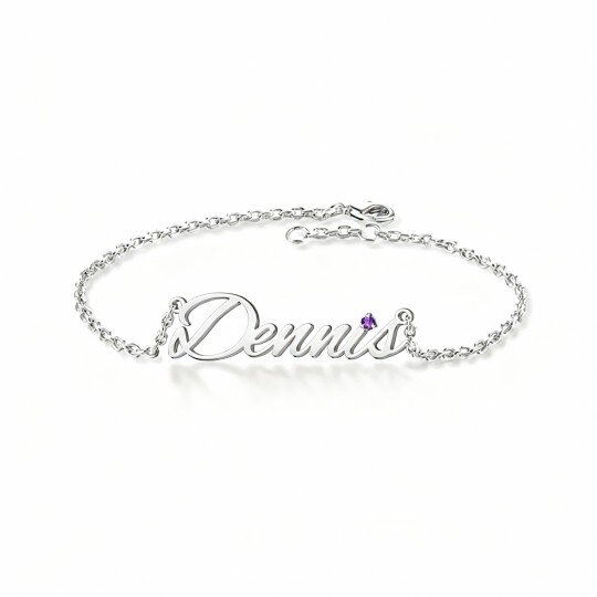 10K White Gold Cubic Zirconia Personalized Birthstone & Personalized Classic Name Charm Bracelet