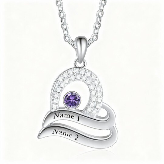 10Kホワイトゴールド キュービックジルコニア パーソナライズ誕生石＆パーソナライズクラシックネームペンダントネックレス