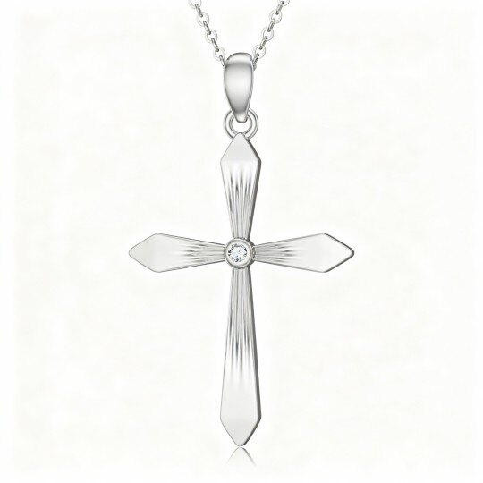 10Kホワイトゴールド キュービックジルコニア パーソナライズ誕生石＆クロスペンダントネックレス