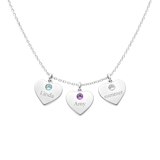 قلادة من الذهب الأبيض عيار 10 قيراط مرصعة بالزركونيا المكعبة، مع حجر الميلاد الشخصي، قابلة للنقش، وقلادة على شكل قلب