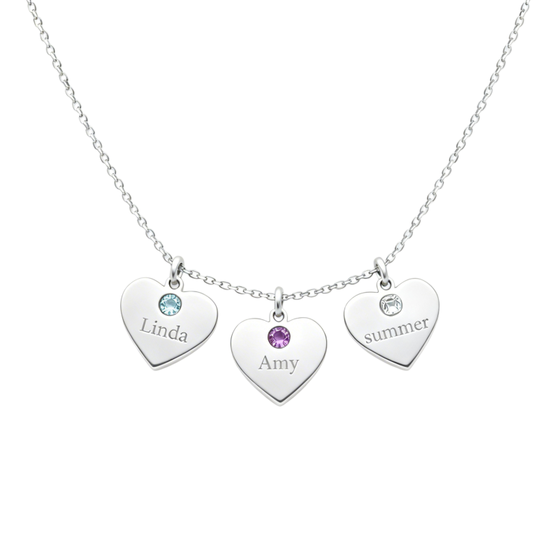 Collier pendentif cœur en or blanc 10 carats avec zircon cubique et pierre de naissance personnalisée (gravure possible).-1