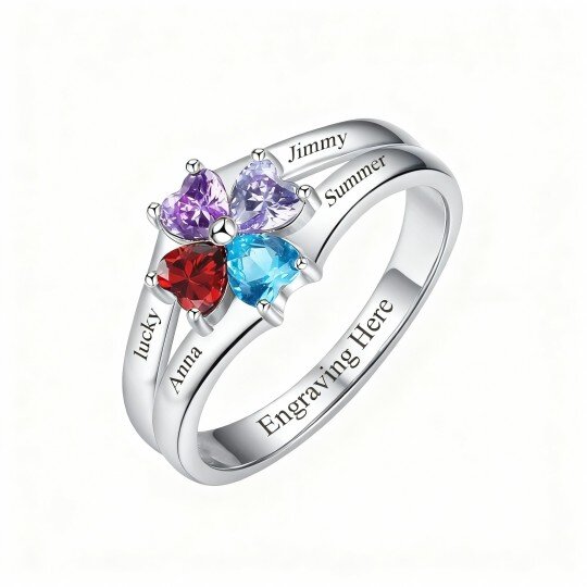 10K White Gold Cubic Zirconia Personalized Birthstone & Personalized Engraving Ring
