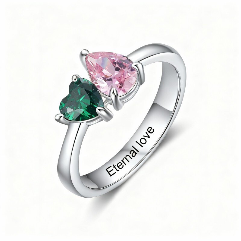 Pierścionek z kamieniem szlachetnym z białego złota próby 10K z cyrkonią sześcienną i grawerunkiem-10