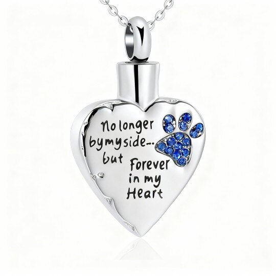 10Kホワイトゴールド キュービックジルコニア パーソナライズ誕生石＆パーソナライズ彫刻骨壷ネックレス（遺灰用）