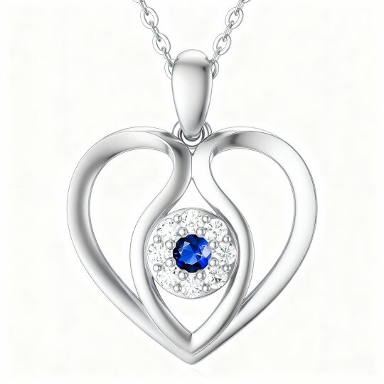 Collar con colgante personalizado de oro blanco de 10 quilates, circonita cúbica, piedra natal, ojo turco y corazón
