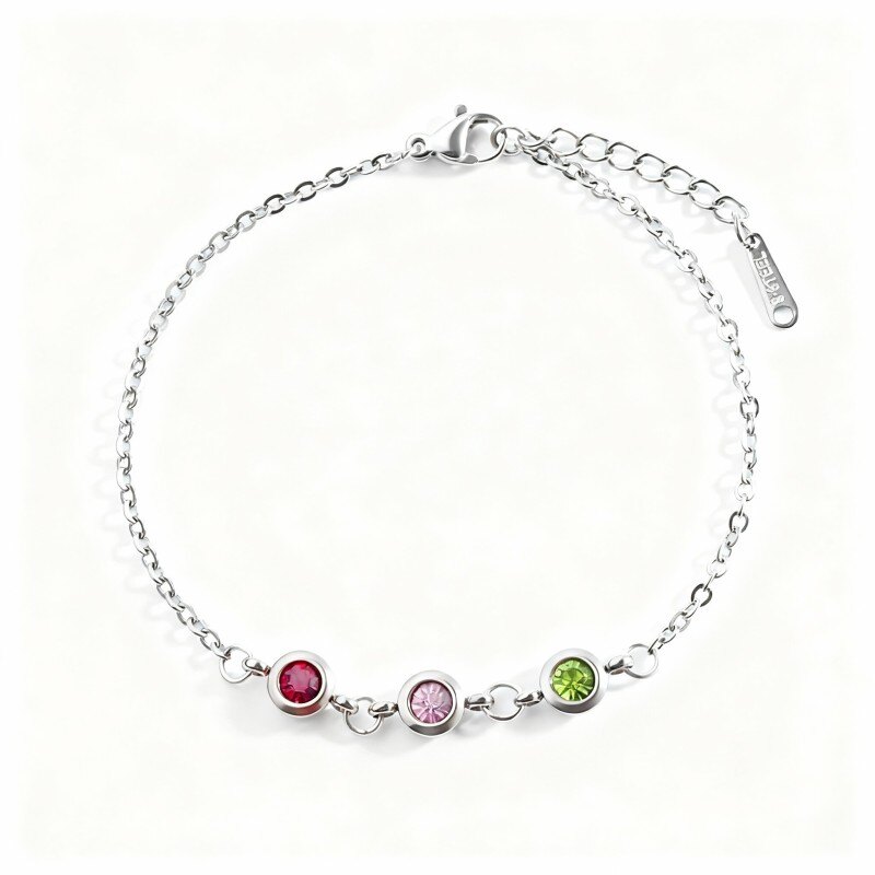 14K White Gold Cubic Zirconia Personalized Birthstone & Grandmother & Mother & Sisters Charm Bracelet-1