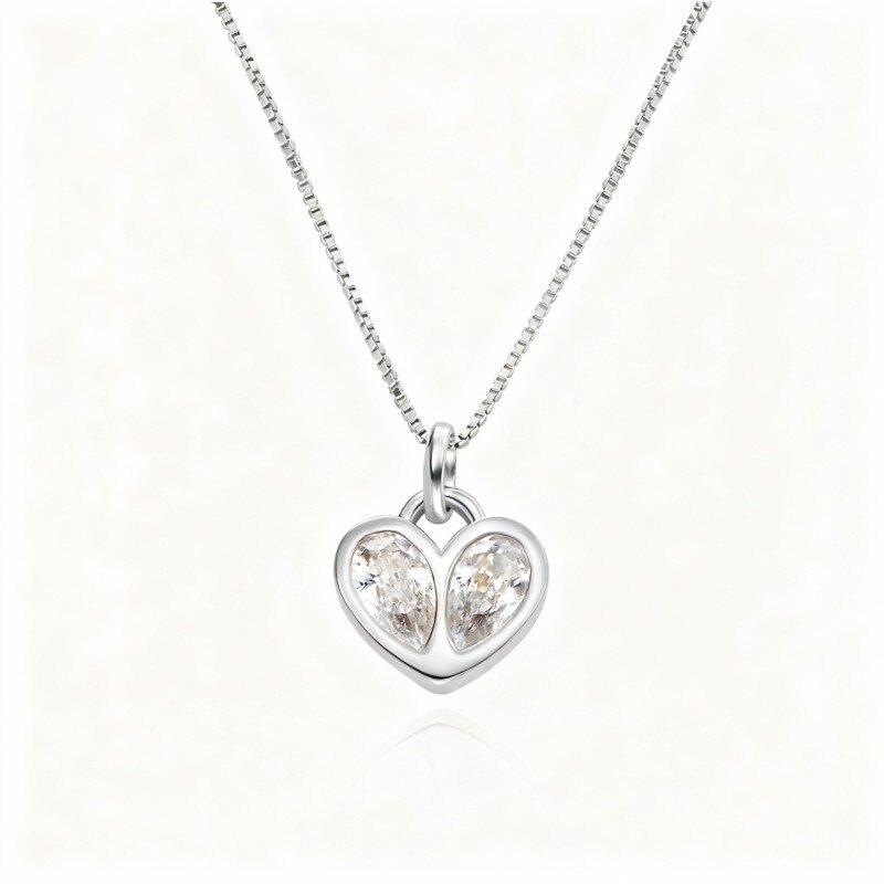 Personalisierte Halskette aus 14-karätigem Weißgold mit Zirkonia-Geburtsstein-, Großmutter-, Mutter-, Schwestern- und Herzanhänger-1