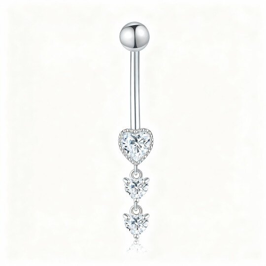10K White Gold Cubic Zirconia Personalized Birthstone & Heart Belly Button Ring