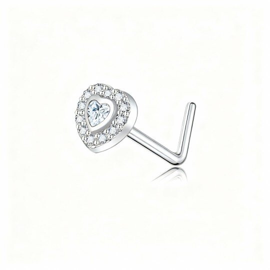 10K White Gold Cubic Zirconia Personalized Birthstone & Heart Nose Ring