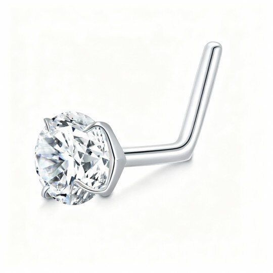 10K White Gold Cubic Zirconia Personalized Birthstone Nose Ring