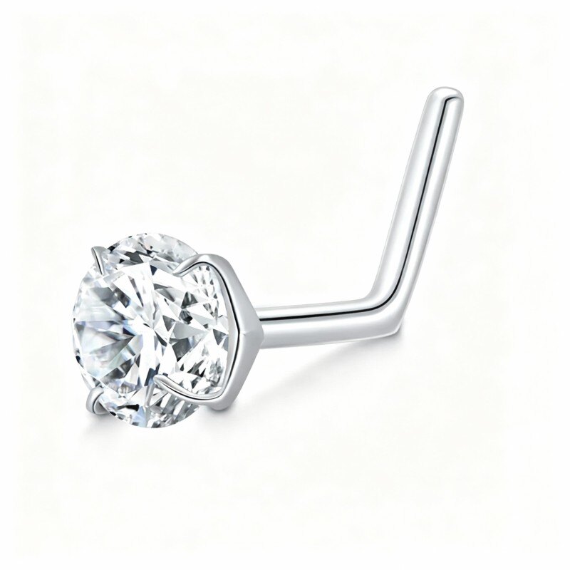 10K White Gold Cubic Zirconia Personalized Birthstone Nose Ring-6