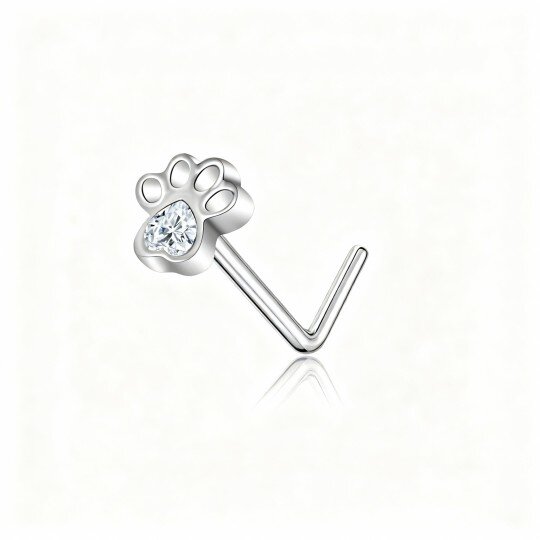 Anillo nasal de oro blanco de 10 quilates con circonita cúbica y piedra natal personalizada, diseño de pata y corazón