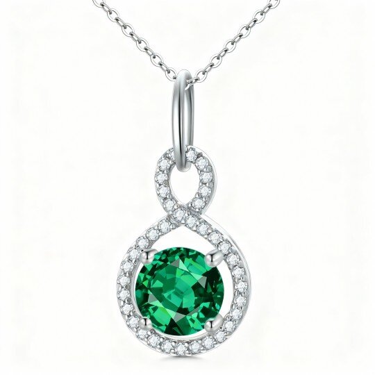 Colar com pendente personalizado de pedra de nascimento em ouro branco 9K com zircónias cúbicas