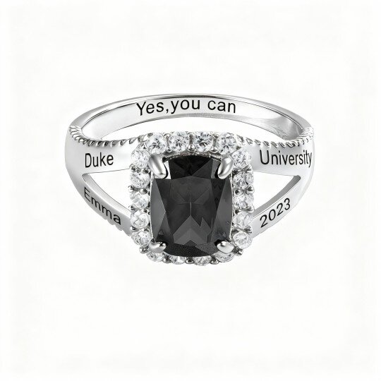 10K White Gold Cubic Zirconia Personalized Birthstone Birthstone Ring