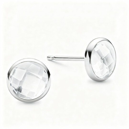 10Kホワイトゴールド キュービックジルコニア パーソナライズ誕生石＆ラウンドスタッドピアス